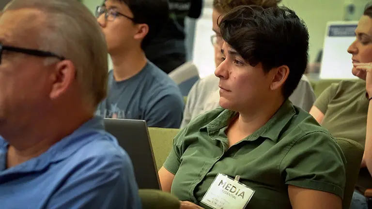 Journalist gathering information for news article