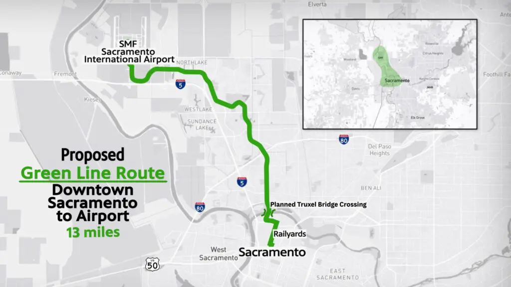 Proposed Green Line Route Downtown Sacramento to Airport