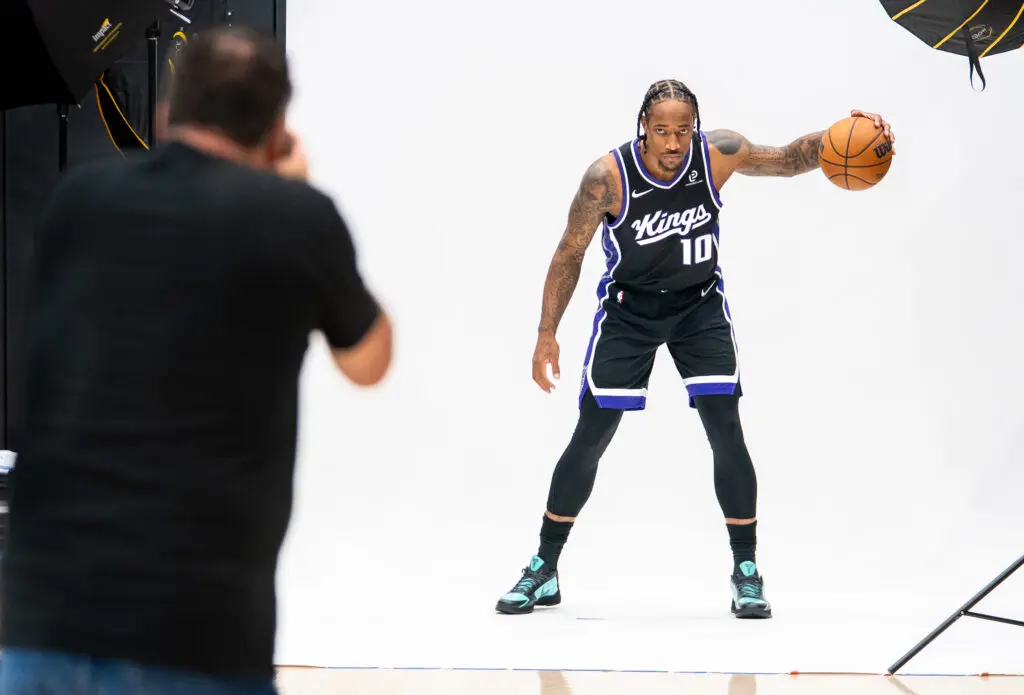 DeMar DeRozan poses for a photo during the Sacramento Kings media day on Sept. 29, 2025.