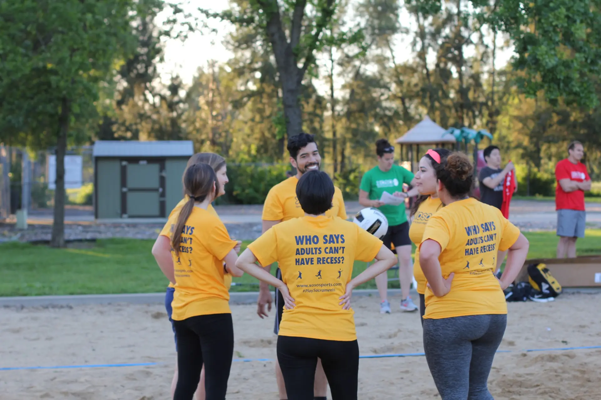 Members of Xoso Sport & Social League gather for a game of sand volleyball at Howe Park in Arden Arcade. Xoso Sport & Social League is an active club that runs more than 270 leagues a year in the Sacramento area, including Rocklin and Rancho Cordova.