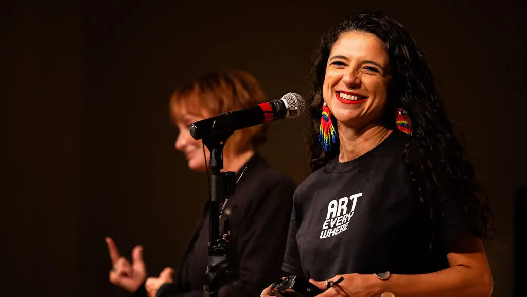 Janine Mapurunga tells her story at the 2024 Immigrant Stories event at Sacramento State.