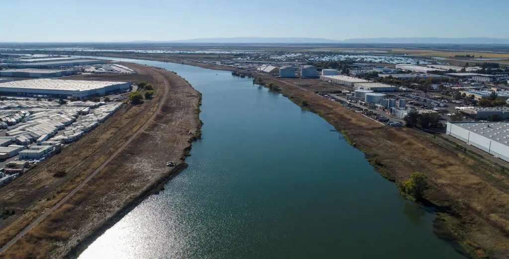Aerial view of the Port of West Sacramento.