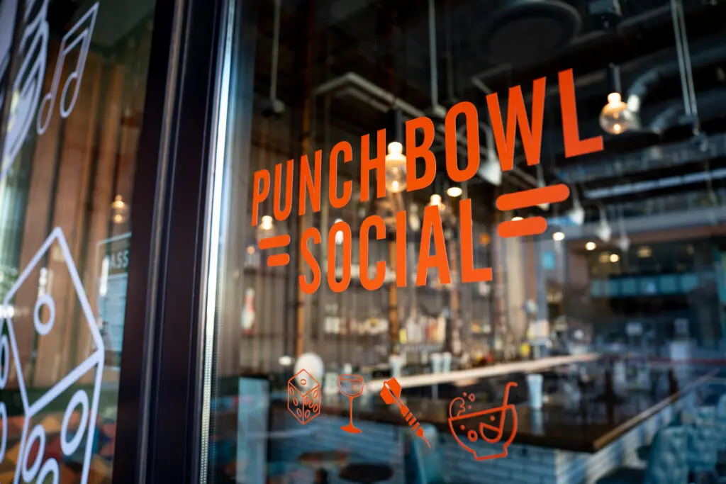 Punch Bowl Social entrance on 500 J St in Sacramento.