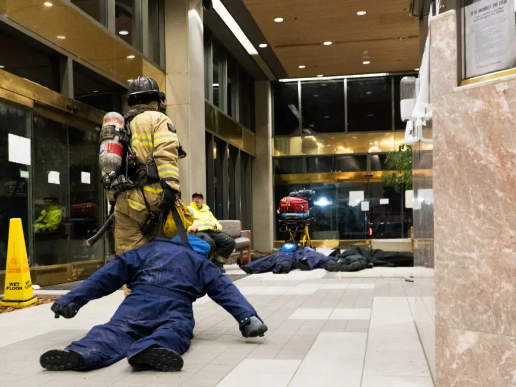 High-rise fire training in downtown Sacramento for California firefighters