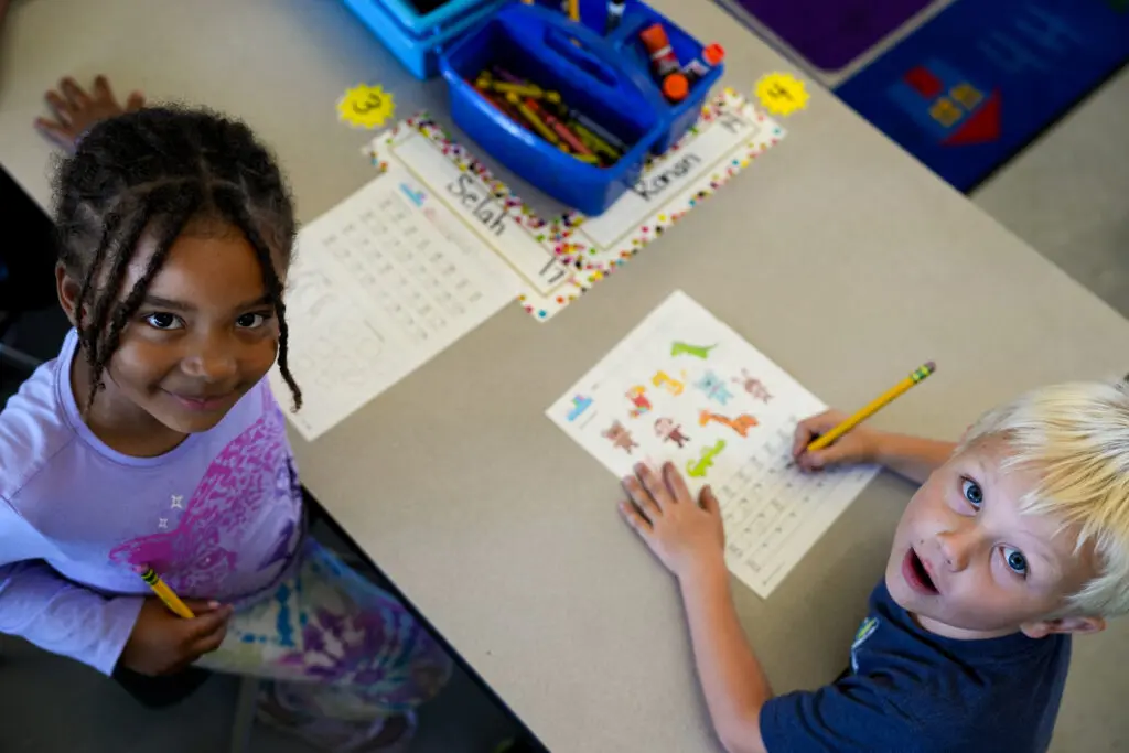 Kindergarten students in a Kaseberg Elementary School classroom on 1040 Main St in Roseville on Nov. 3.