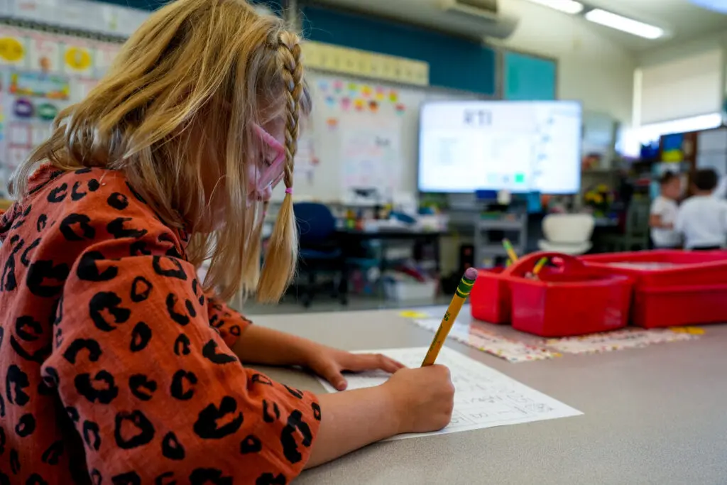 Kindergarten students in a Kaseberg Elementary School classroom on 1040 Main St in Roseville on Nov. 3.