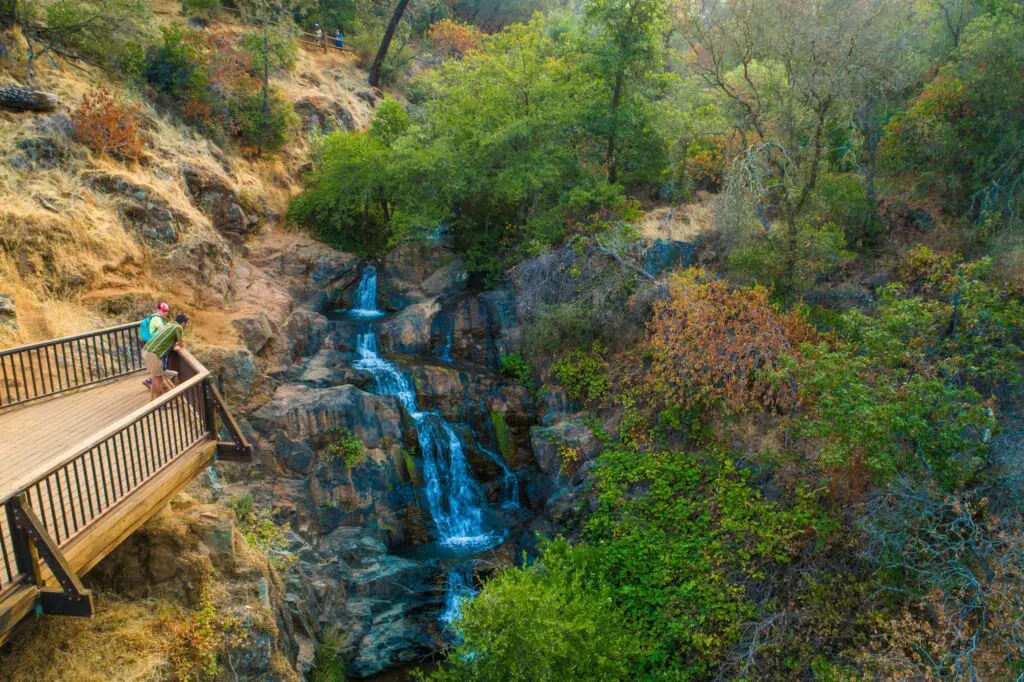 waterfall with deck