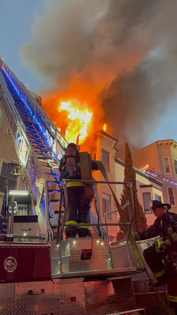 San Francisco Fire Department on the scene of an apartment building fire.