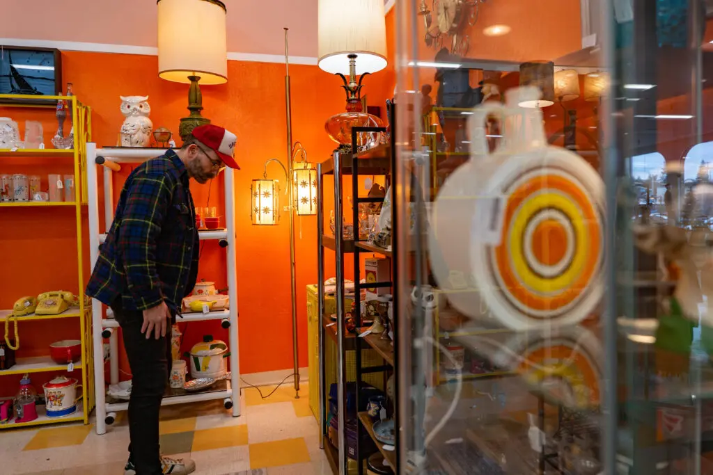 shopper looking at vintage items