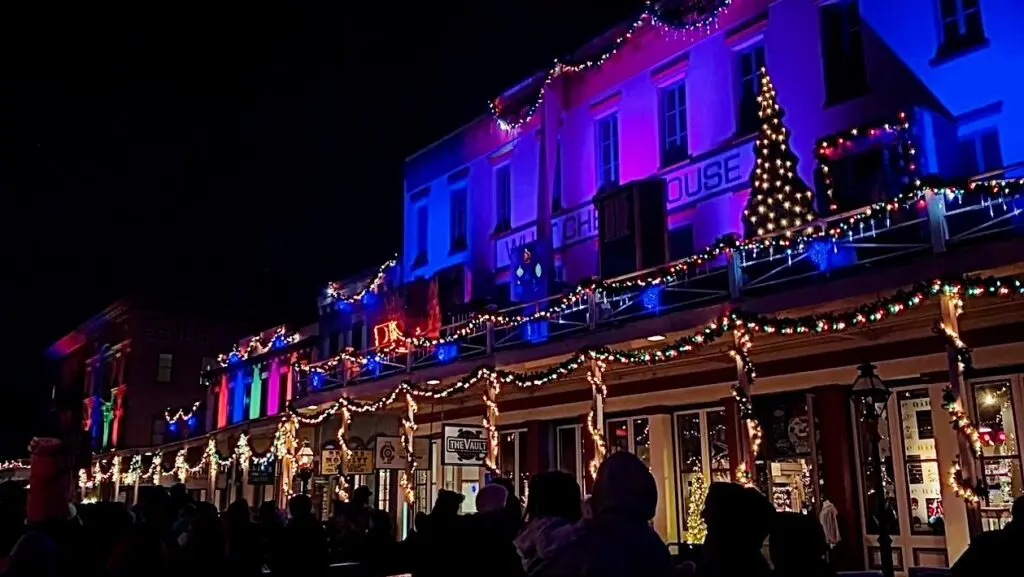 Old Sacramento lit up with lights