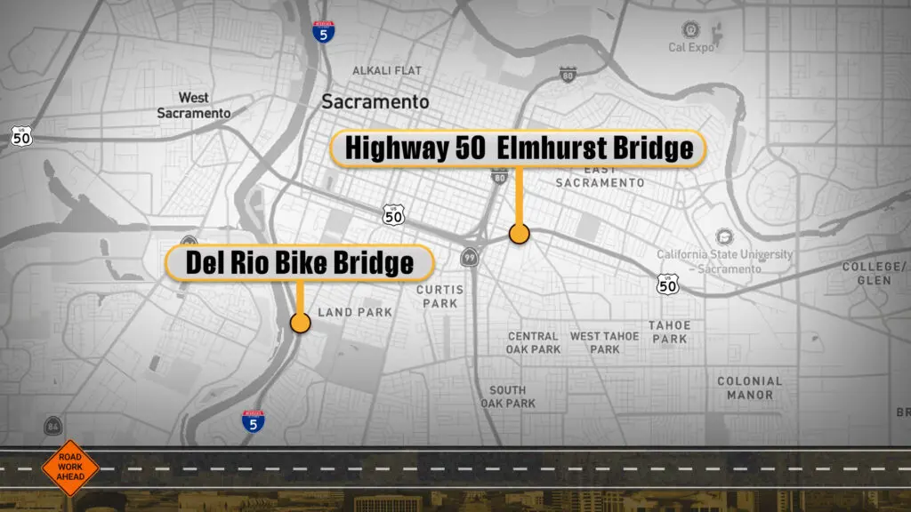 Highway 50 elmhurst and del rio bridge locations