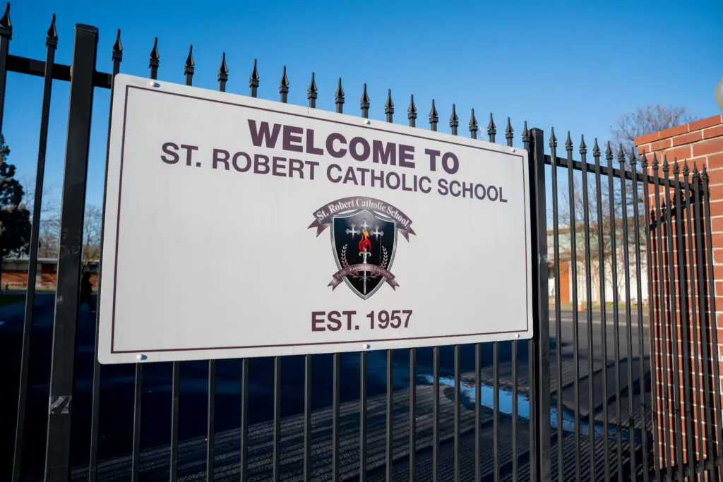 St. Robert Catholic School welcome sign on Feb. 12, 2026. Photo by Denis Akbari.