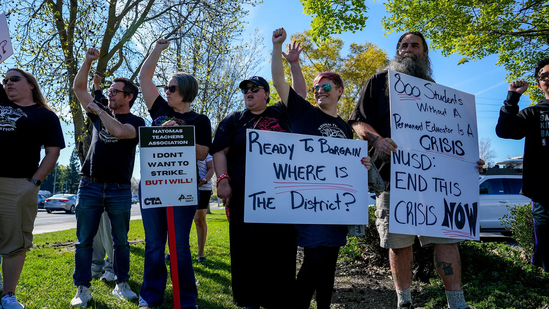 Natomas Teachers Association protesting on March 9, 2026. Photo by Denis Akbari