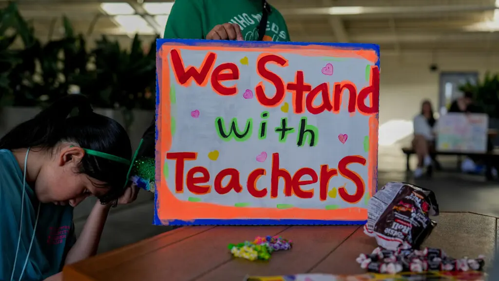 Teachers strike at Twin Rivers Unified School District on March 17, 2026. Photo by Denis Akbari.
