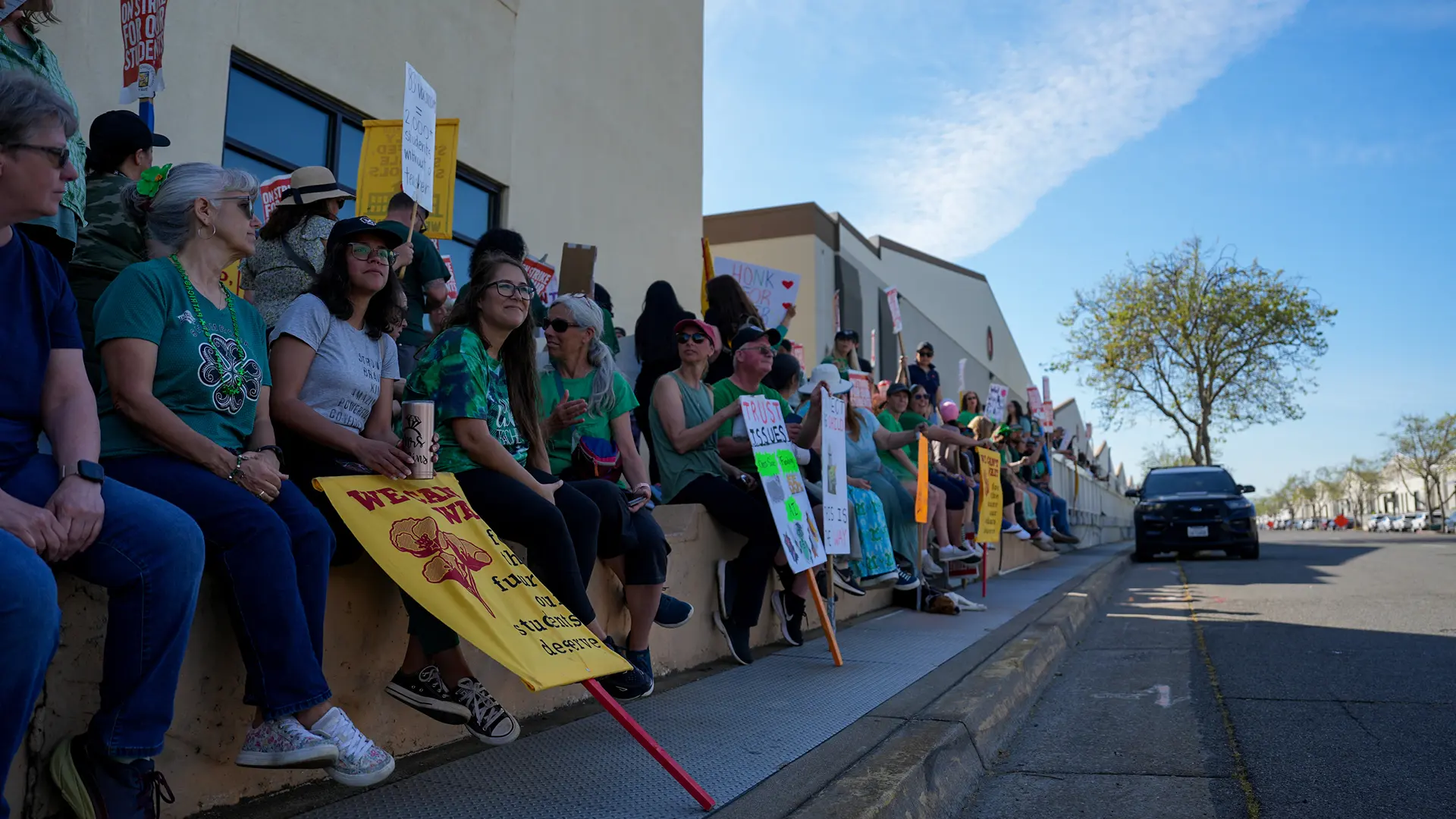 Teachers strike at Twin Rivers Unified School District on March 17, 2026. Photo by Denis Akbari.