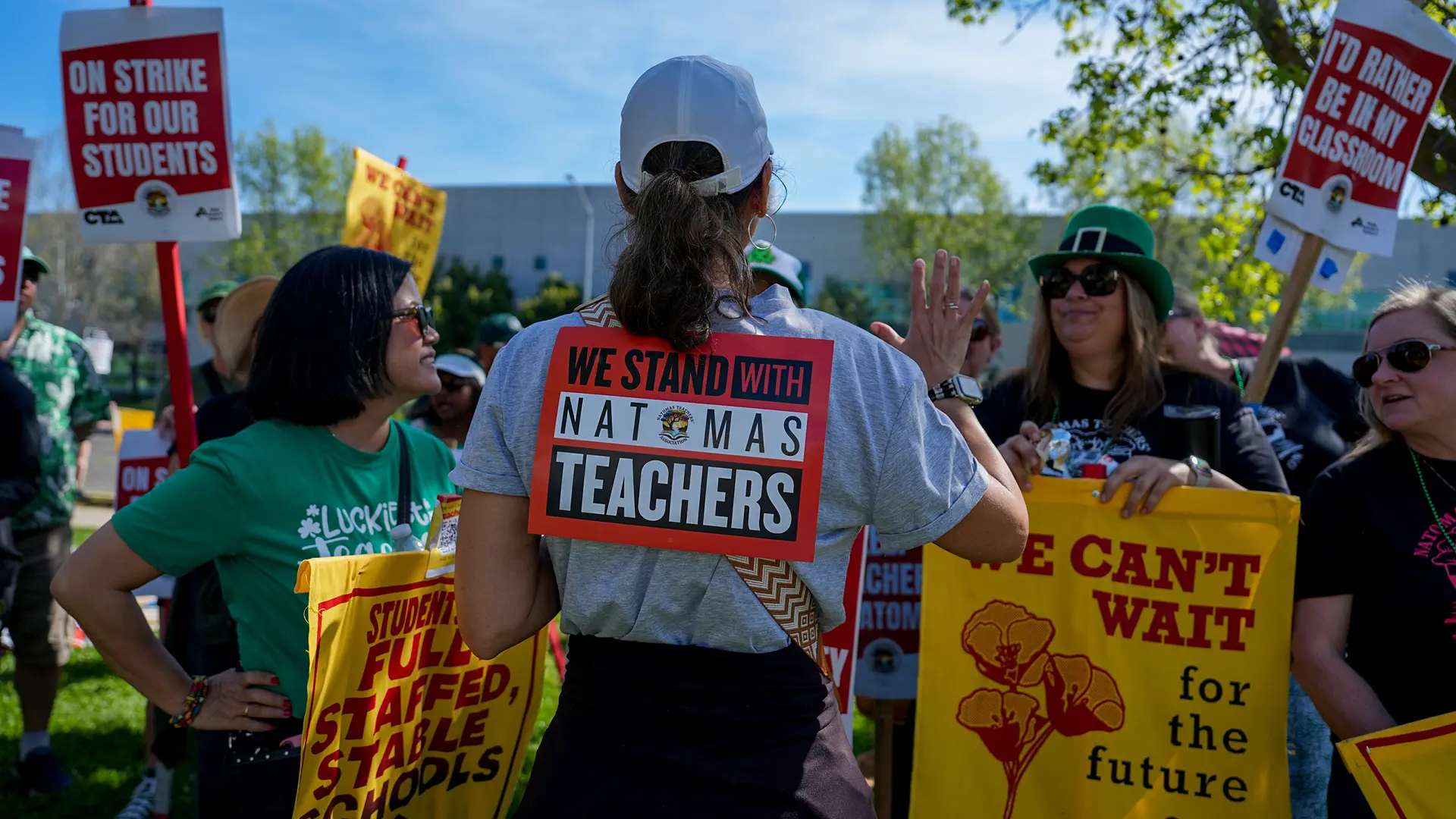 Parents and teachers stage a protest at the Natomas Unified School District office on March 17, 2026. Photo by Denis Akbari.