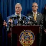 Jeff Reisig, Yolo County District Attorney, speaks at the Press Conference on April 10, 2026, about the fireworks explosion in Esparto. Photo by Denis Akbari.