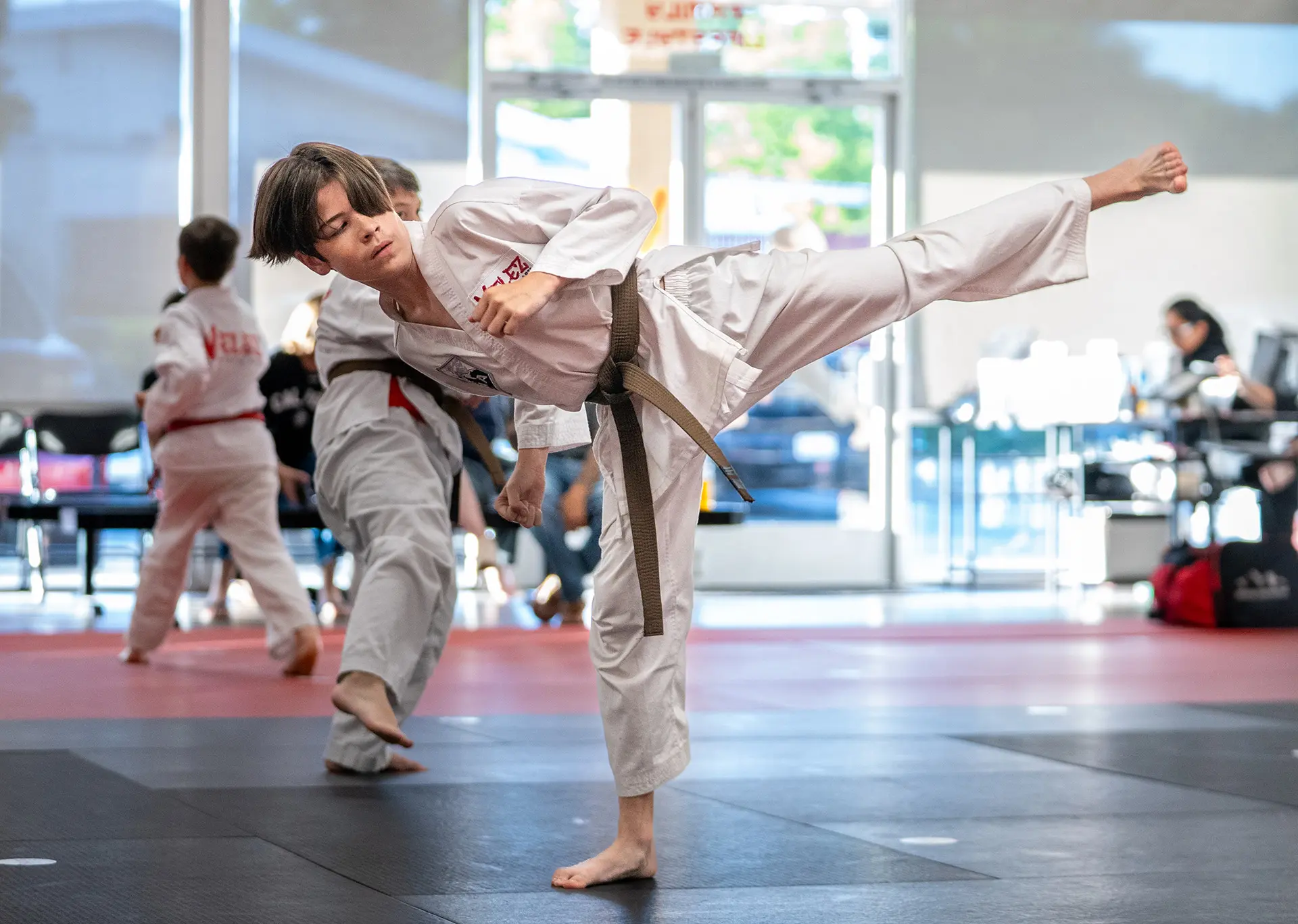 students in taekwondo class