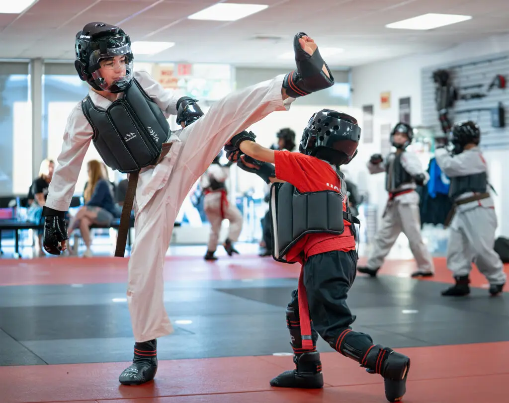 students in taekwondo class