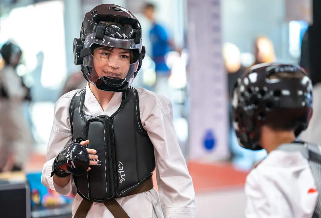 students in taekwondo class