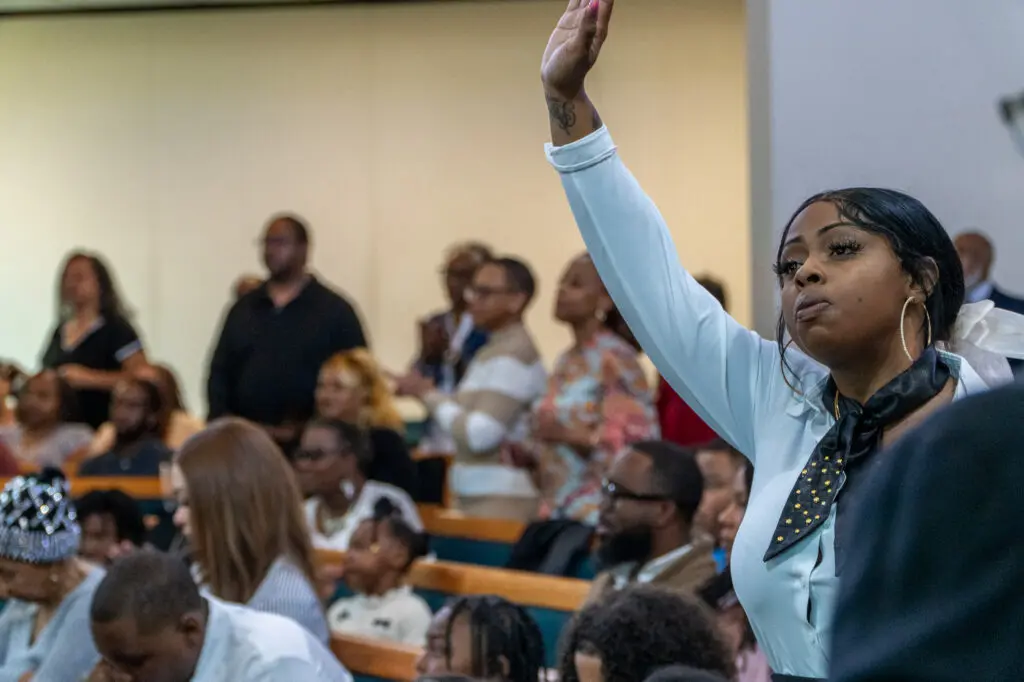 woman attending church service