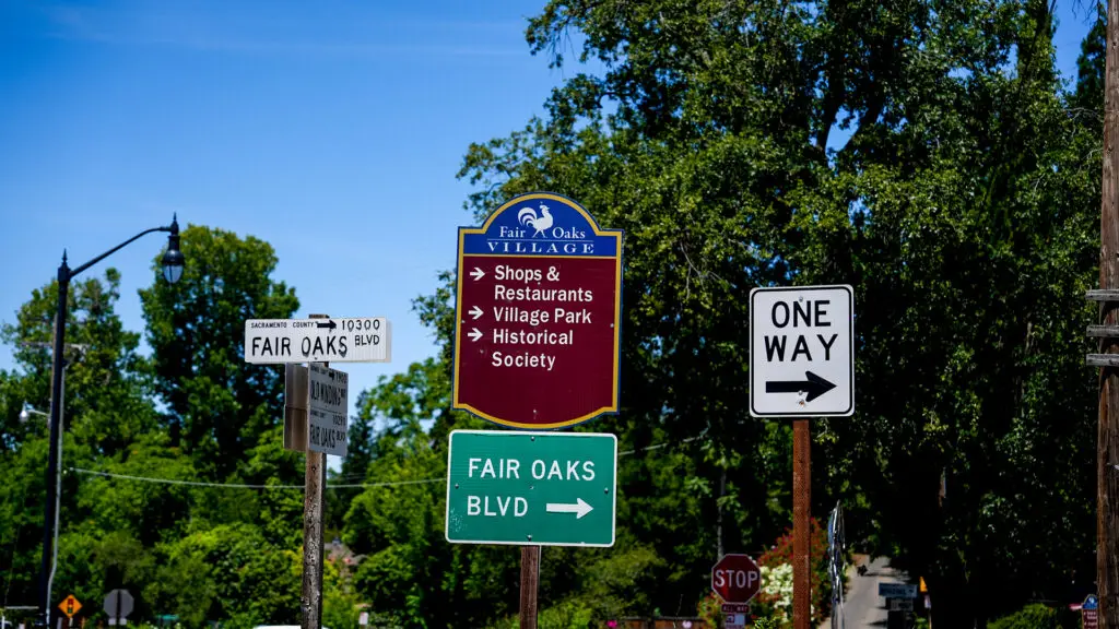 Fair Oaks Village sign on May 20, 2026. Photo by Denis Akbari.