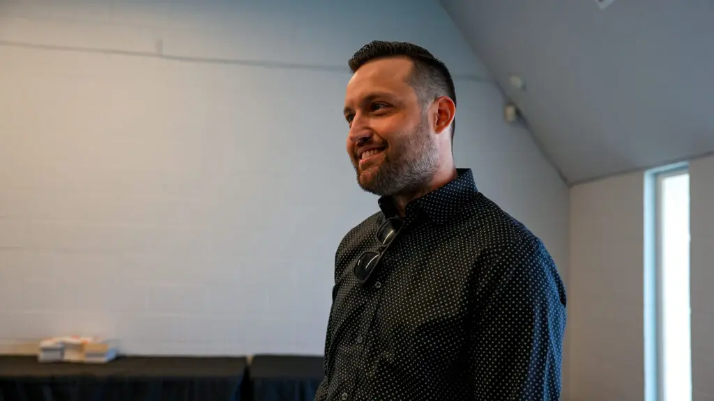 Aaron Reading, parent of fourth grader Alessandra, at the Village Church. Photo by Denis Akbari.