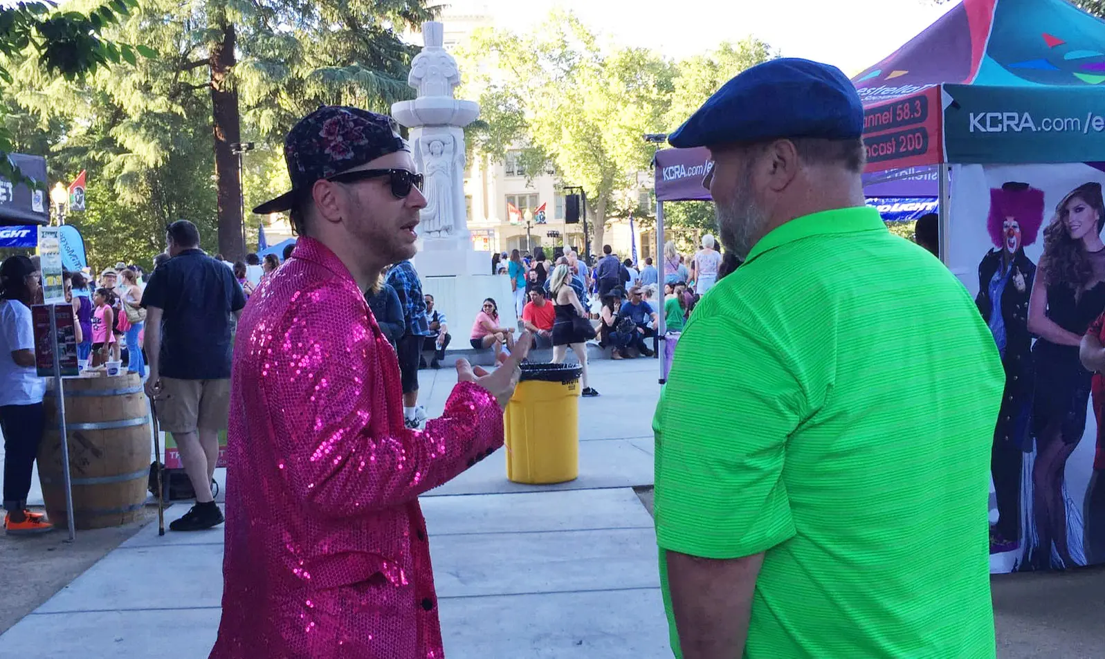 Man and son talk