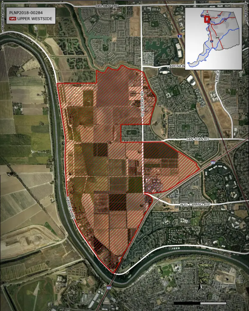 satellite map with project area near Sacramento River