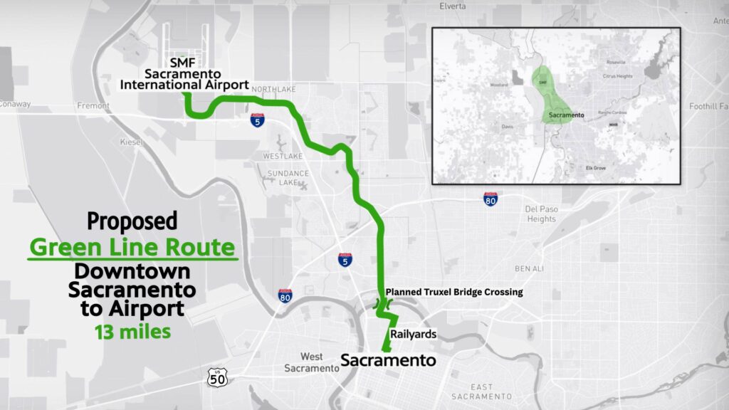 Proposed Green Line Route Downtown Sacramento to Airport