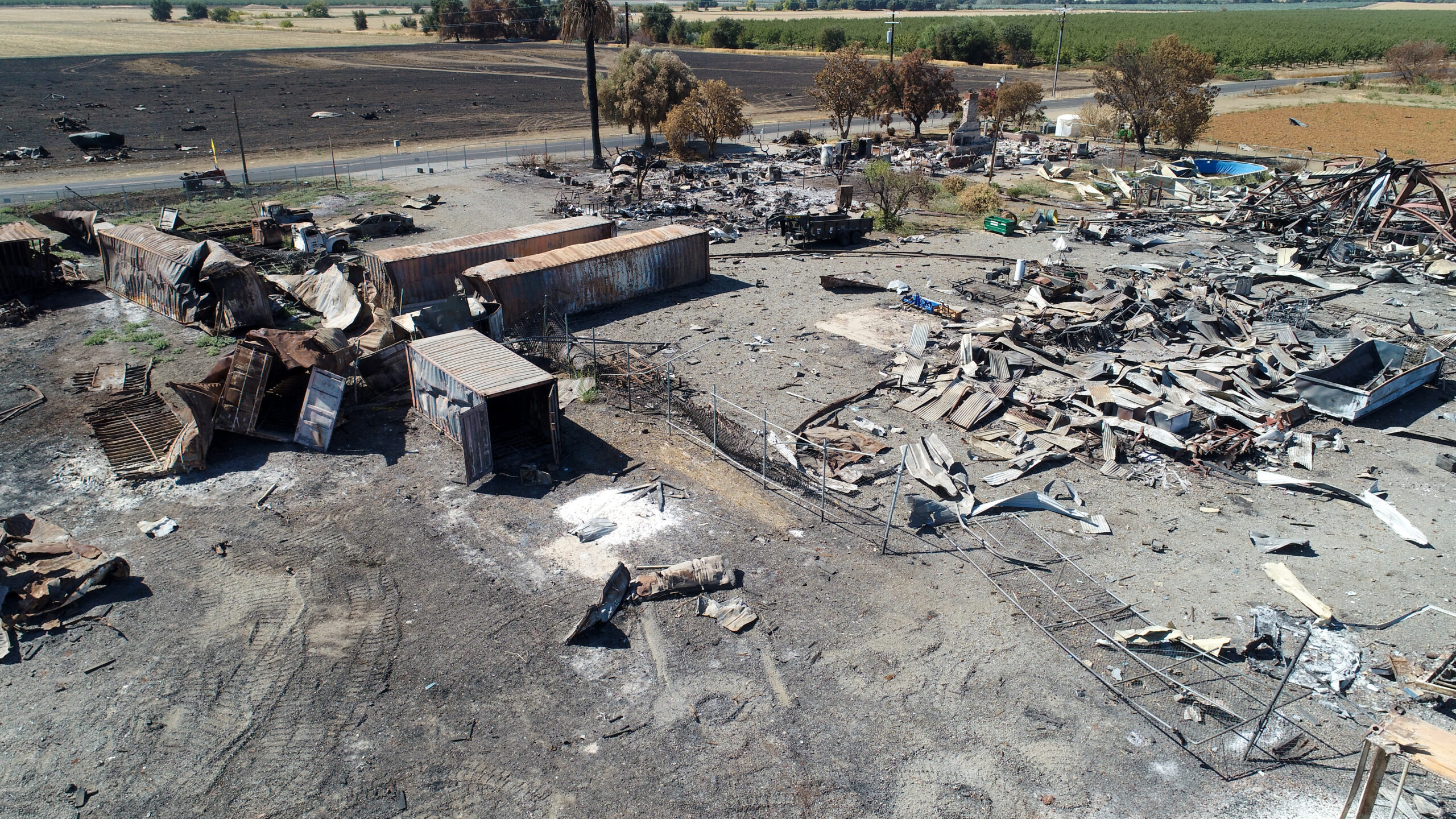 The remains on Sept. 23 of the fireworks storage facility explosion that occurred on July 1, 2025, in Esparto, California. Photo by Denis Akbari.