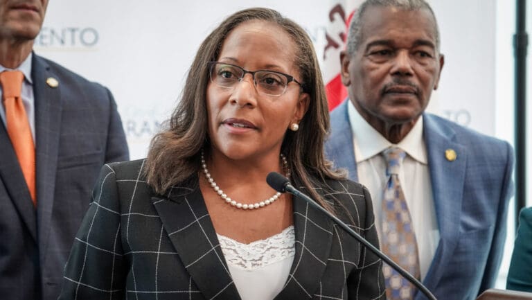 Sacramento new city manager, Maraskeshia Smith, speaks at a press conference at Sacramento City Hall on Sept. 30, 2025.