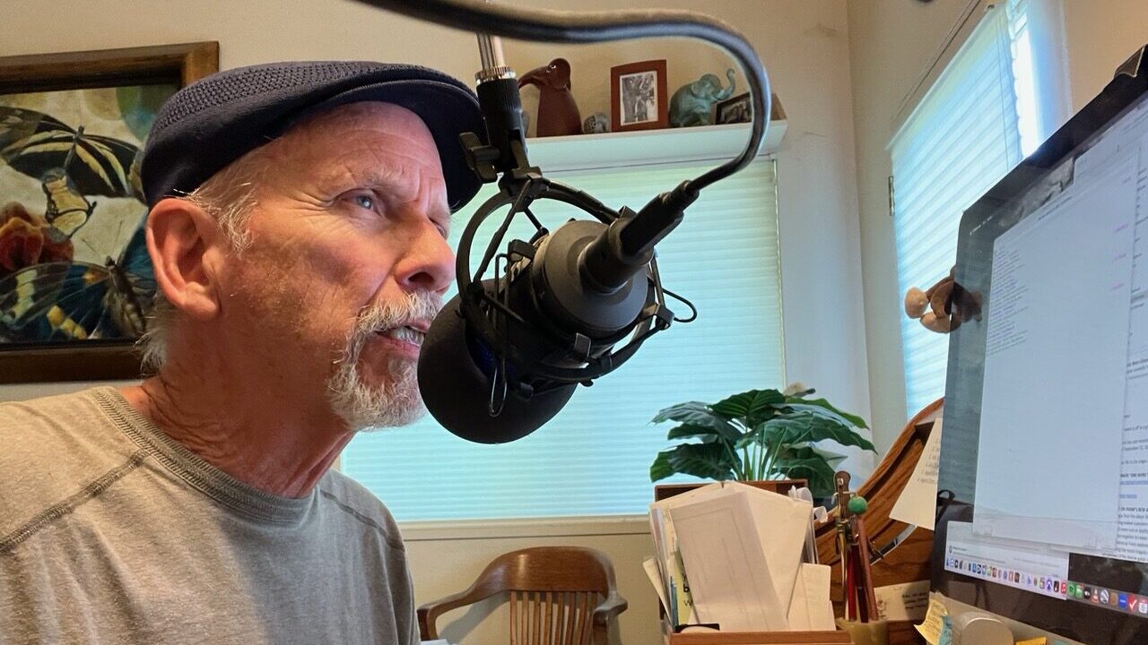 Dennis Newhall at his home studio in 2025.