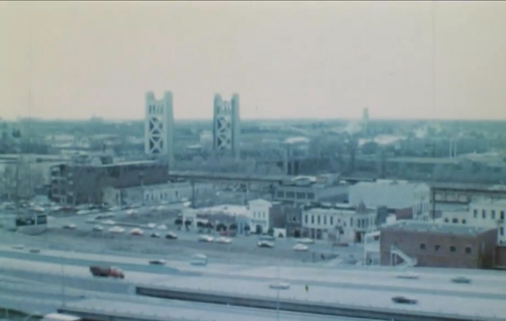 Historical photo of tower bridge in Sacramento.