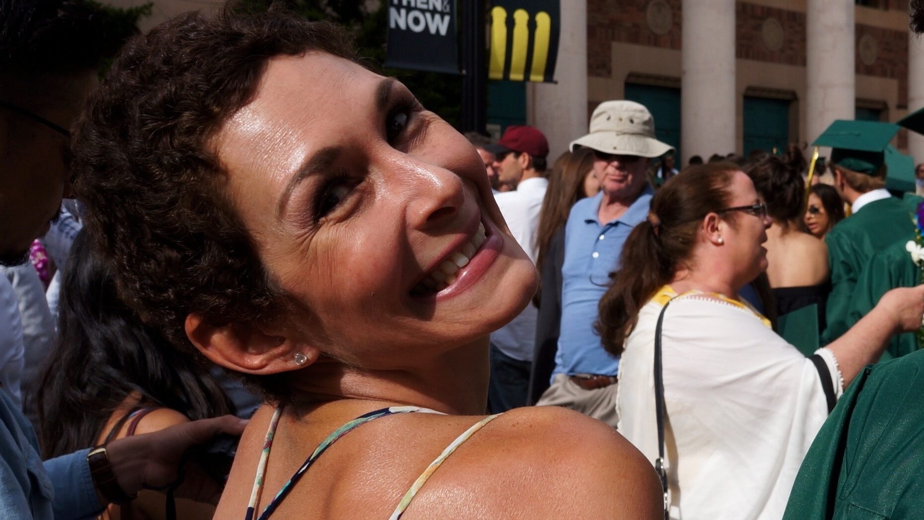 Karri Grant celebrating her son's graduation from Rio Americano High School in front of the Sacramento Memorial Auditorium on May 30, 2017. She died at the age of 44 from breast cancer.