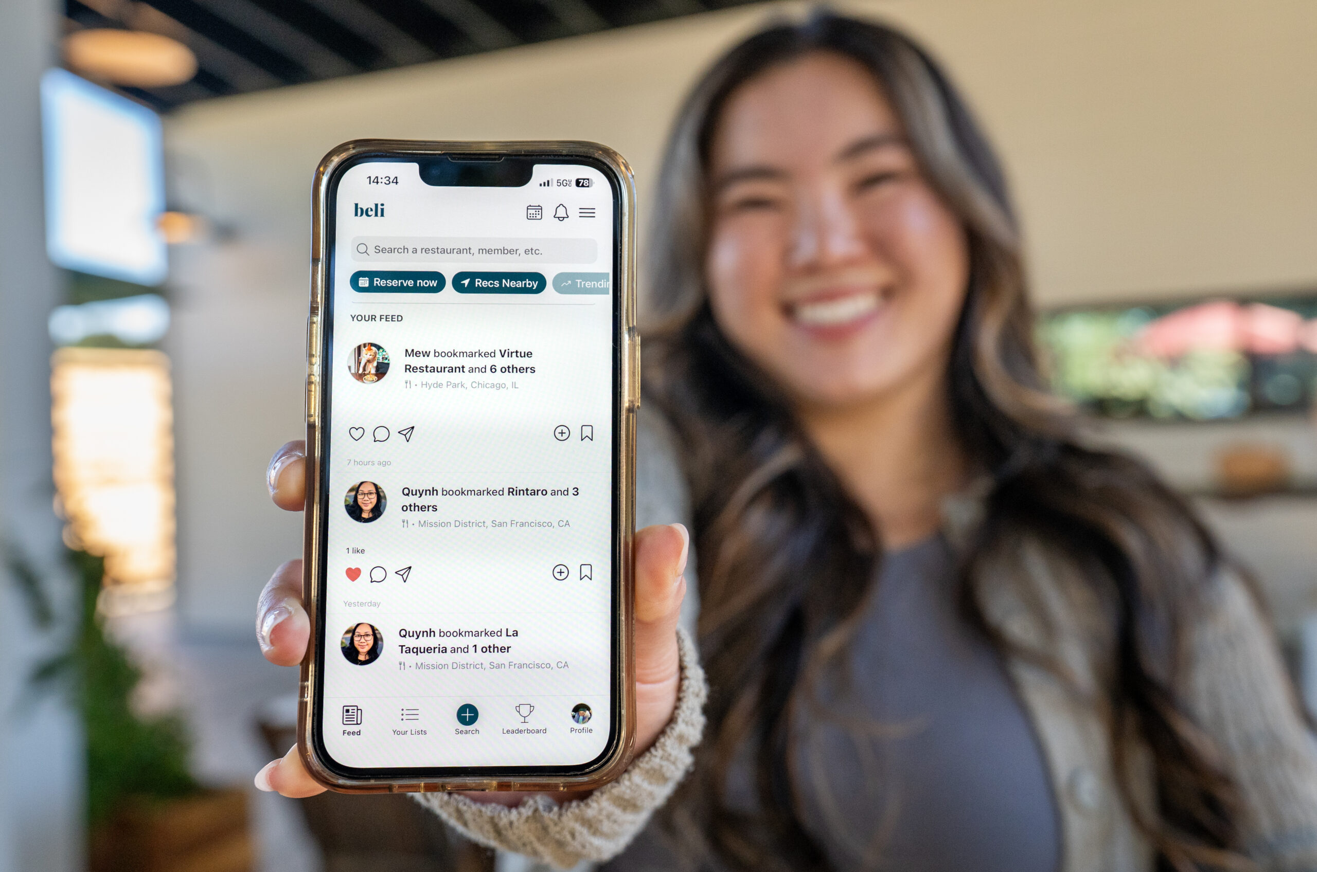 Janice Chan shows off the Beli App at Emile's Cafe in West Sacramento on October 17, 2025.