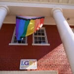 rainbow flag on building