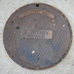 A sanitary sewer manhole cover in West Sacramento.