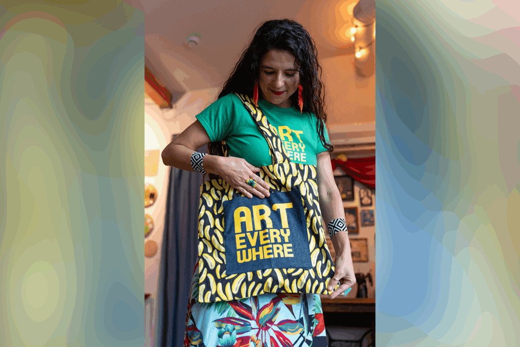 woman holding tote bag