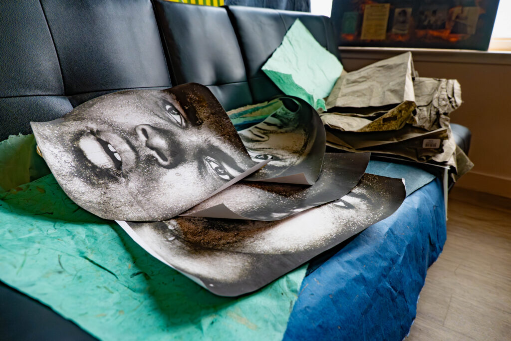 paper cutouts on a couch