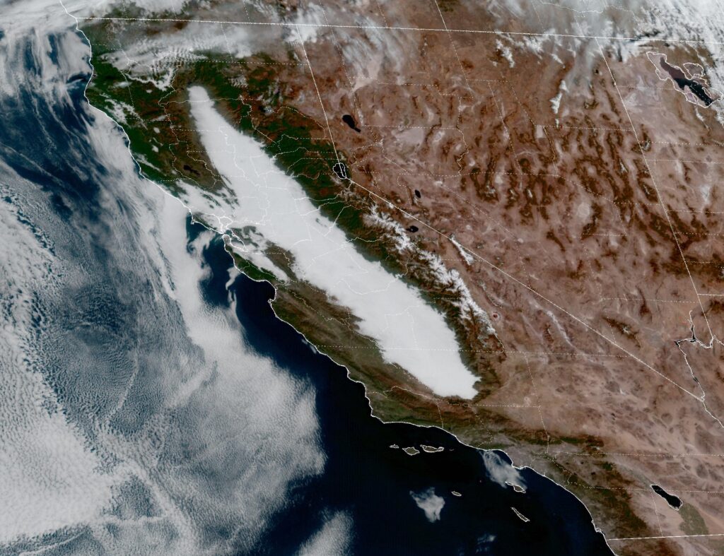 Fog covering the Central Valley