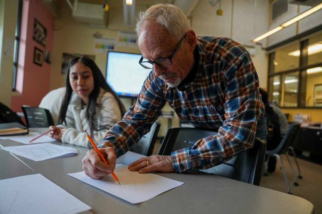 Fred Larsh, construction teacher at San Juan High School in Citrus Heights teaching his class on Jan. 20. Photo by Denis Akbari.