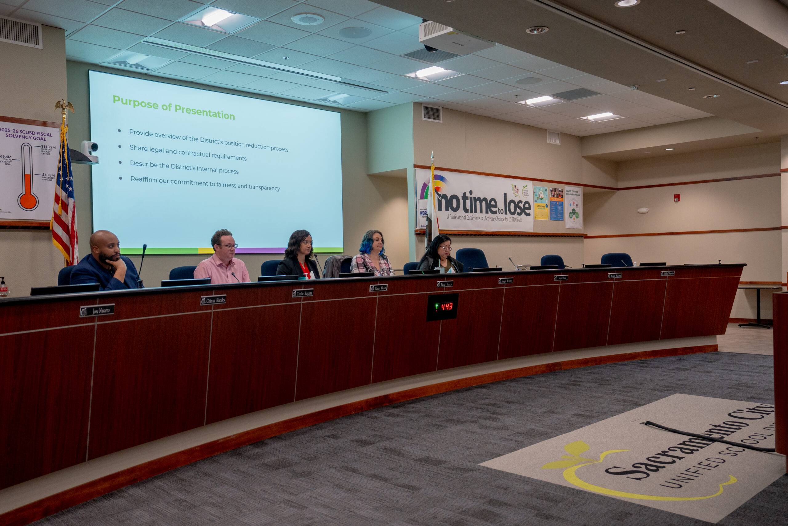 Sacramento City Unified School District board members during the meeting on Feb. 12, 2026. Photo by Denis Akbari.