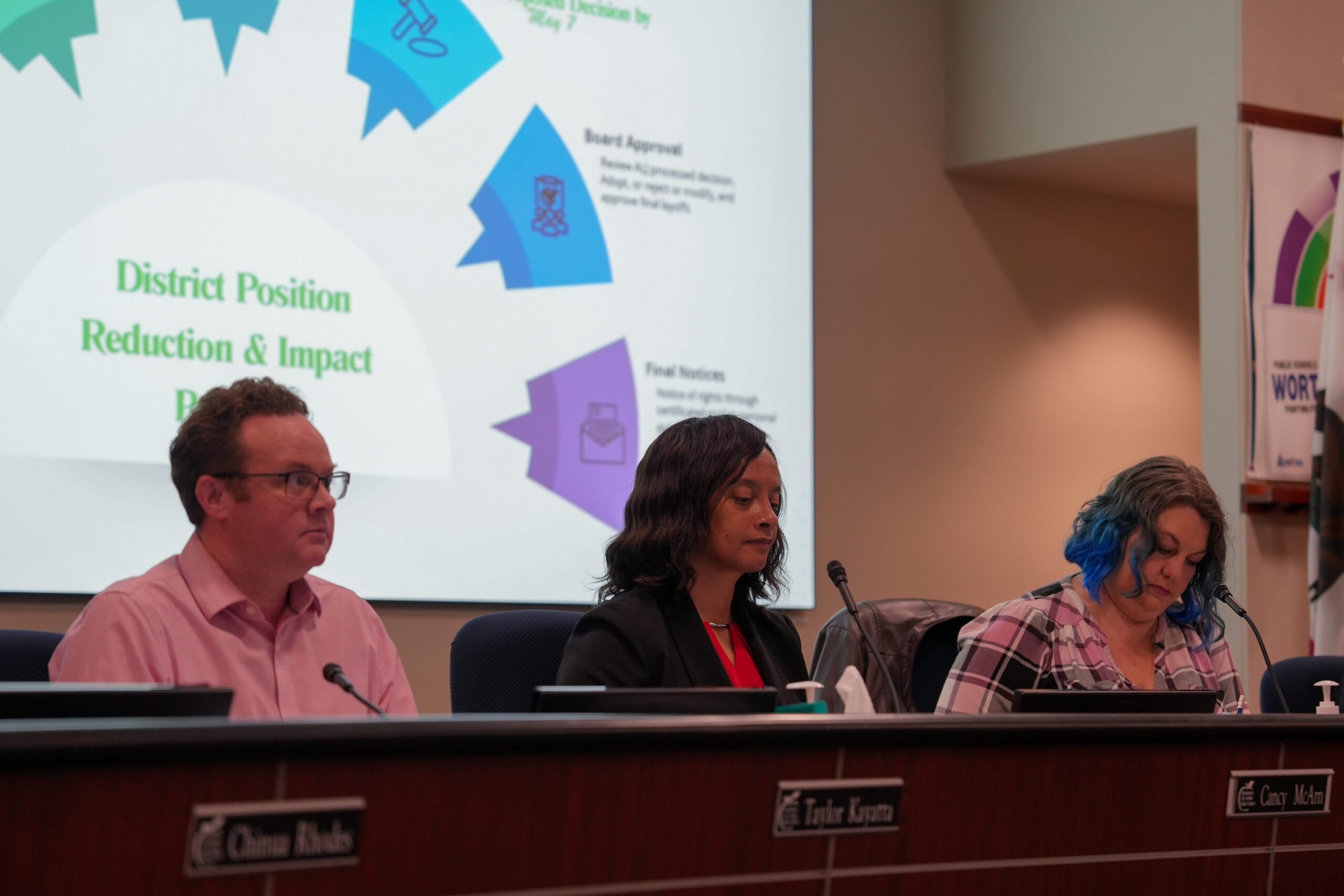 New superindent Cancy McArn and other board members during the Sacramento City Unified School District meeting on Feb. 12, 2026. Photo by Denis Akbari.