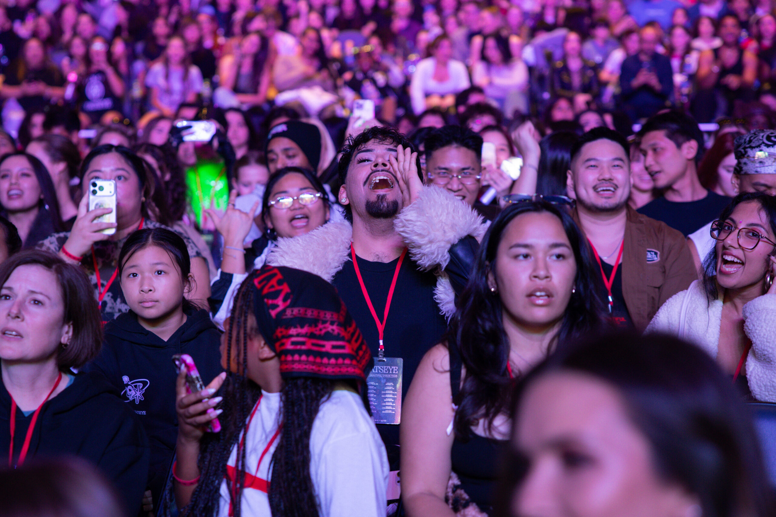 Concertgoers cheer as KATSEYE perform at Youtube Theater in Inglewood on Dec. 12, 2025.