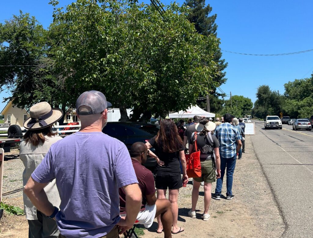 People stand in line