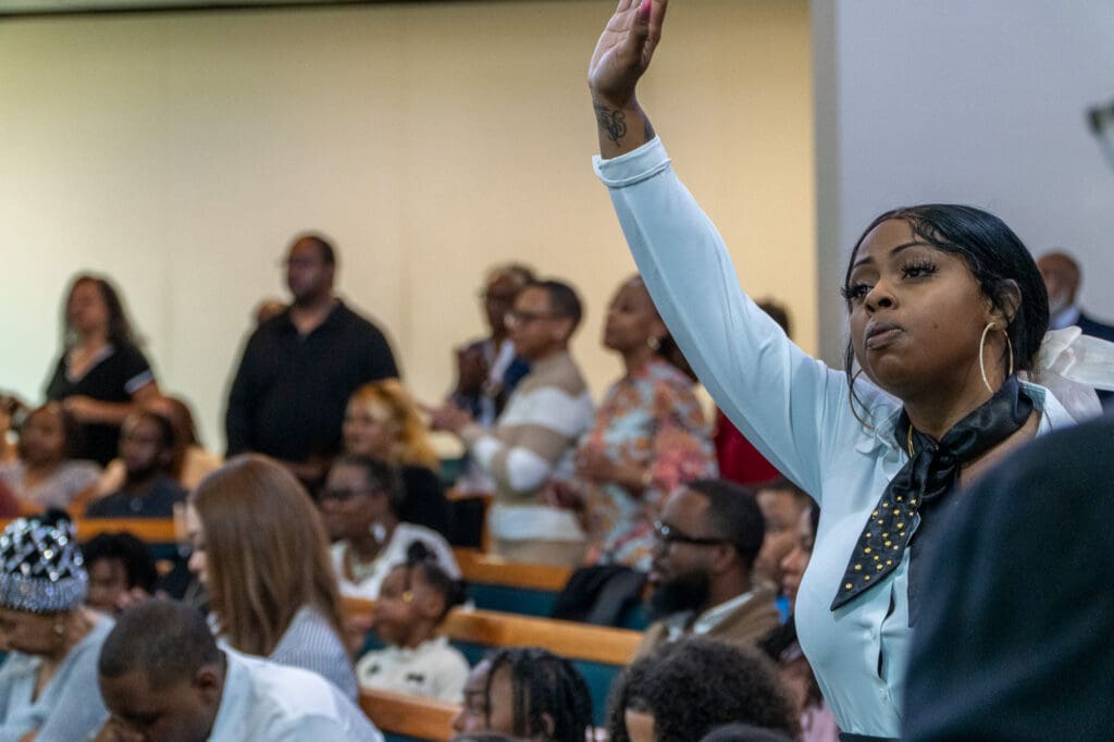 woman attending church service