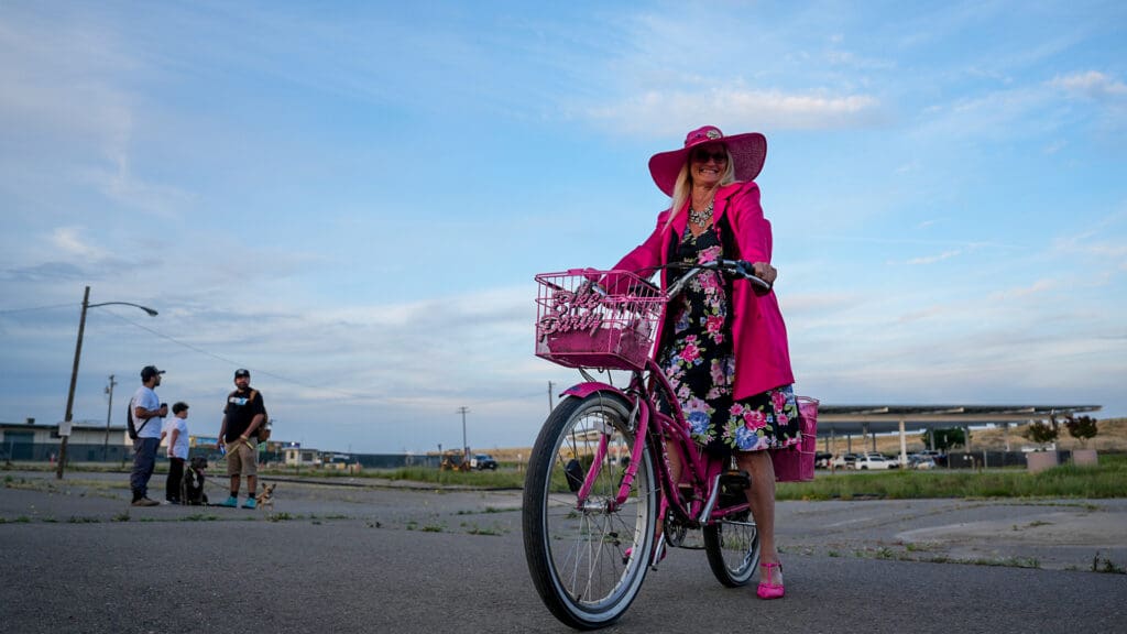 Cindy Lester, who goes by Cindy Louwho, at the Bike Party in Sacramento on May 1, 2026. Photo by Denis Akbari.
