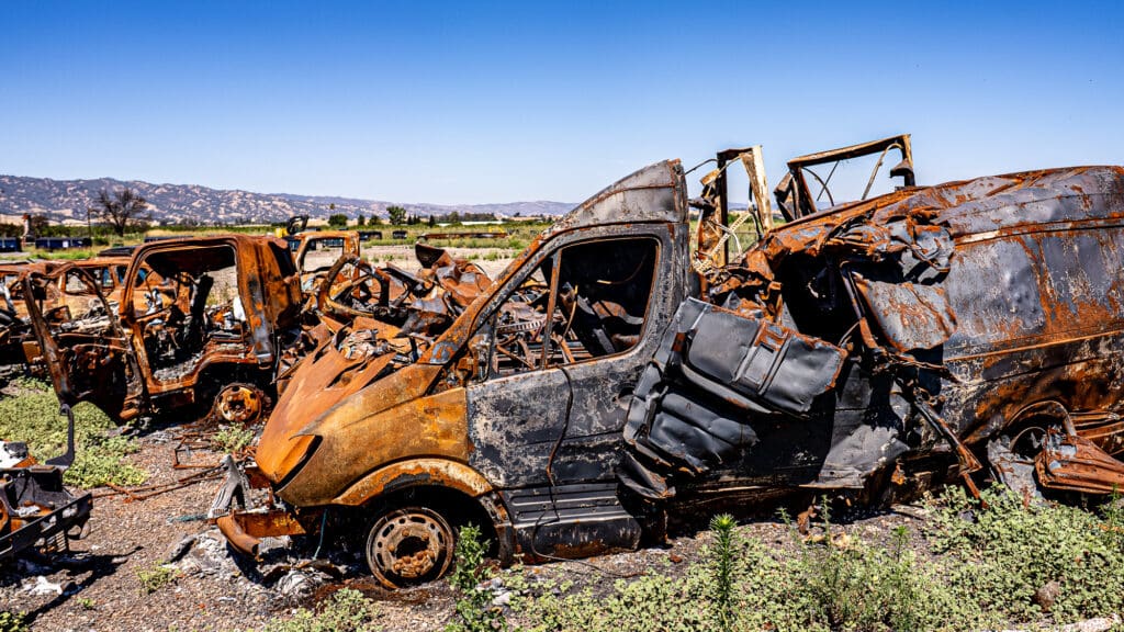 burnt vehicles