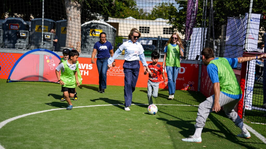 First partner Jennifer Siebel Newsom at the fourth annual Move Your Body, Calm Your Mind Day event in downtown Sacramento on May 29, 2026. Photo by Denis Akbari.